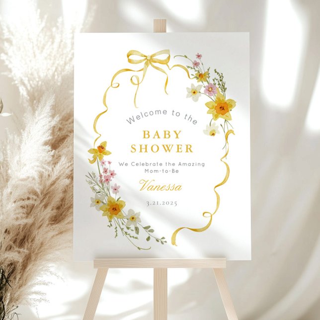 Wildflower Bow frame yellow Baby shower Welcome Foam Board (Creator Uploaded)