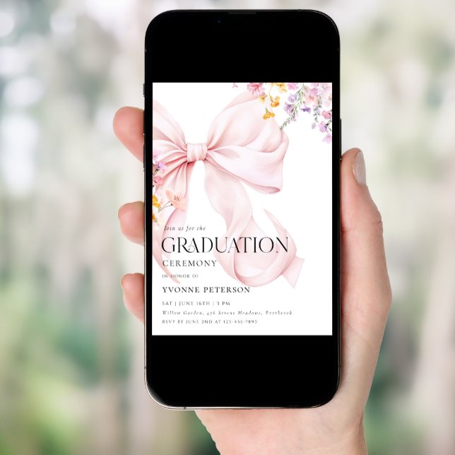 Wildflower & Bow Graduation Invitation (Front Digital)