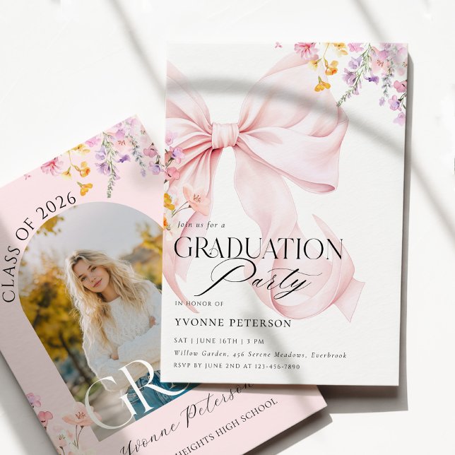 Wildflower & Bow Graduation Invitation (Creator Uploaded)