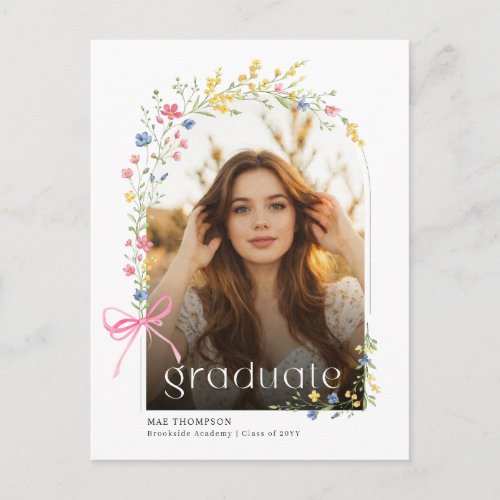 Wildflower Bow Graduation Party Photo Invitation Postcard
