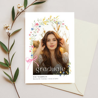 Wildflower Bow Graduation Party Photo Invitation Postcard