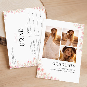 Wildflower Bow Photo Graduation Announcement Postcard