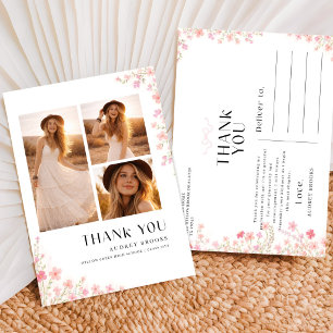 Wildflower Bow Simple Photo Graduation Thank You Postcard
