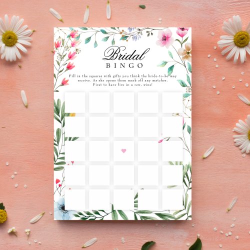 Wildflower Bridal Shower Bridal Gift Bingo Game Invitation