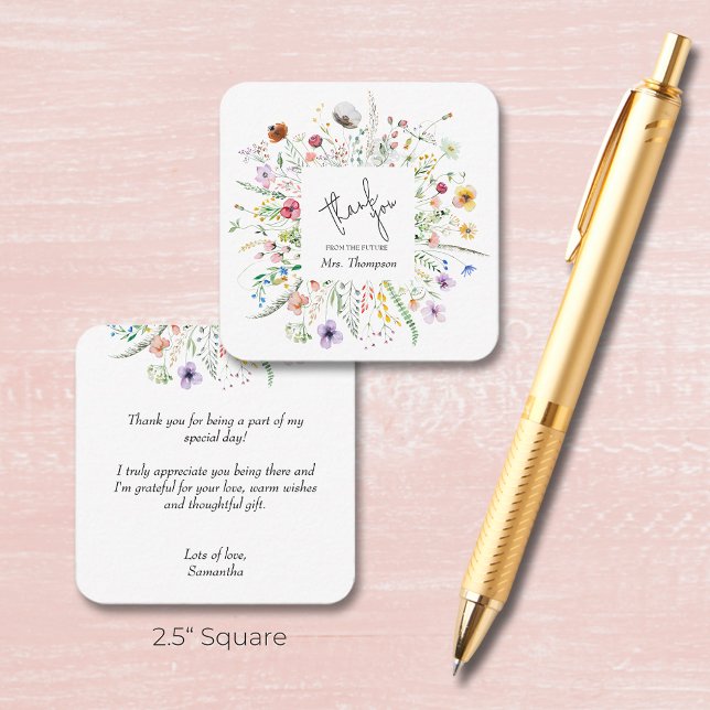 Wildflower Bridal Shower Budget Thank You Note Card (SMALL 2.5" square wildflower bridal shower thank you cards (too small to mail in USA))