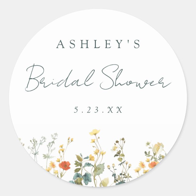 Wildflower Bridal Shower Classic Round Sticker (Front)