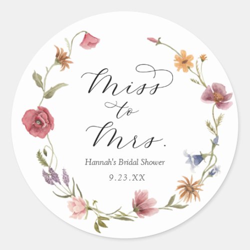 Wildflower Bridal Shower Classic Round Sticker