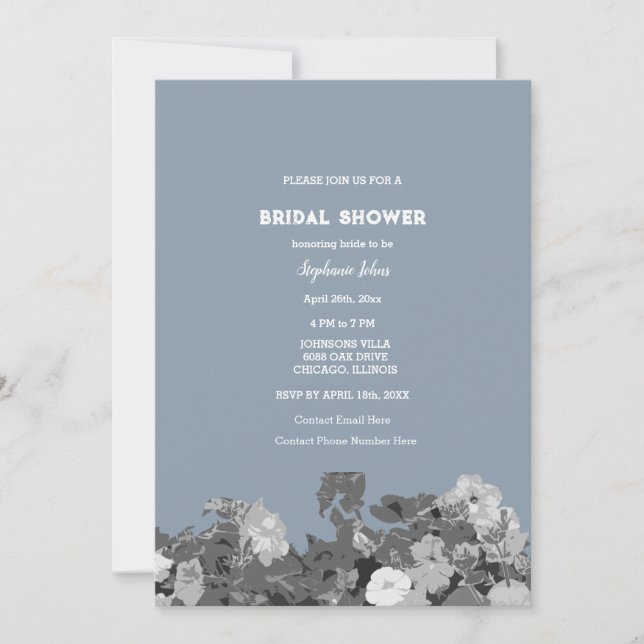 Wildflower Bridal Shower Dusty Blue Floral Wedding Invitation (Front)