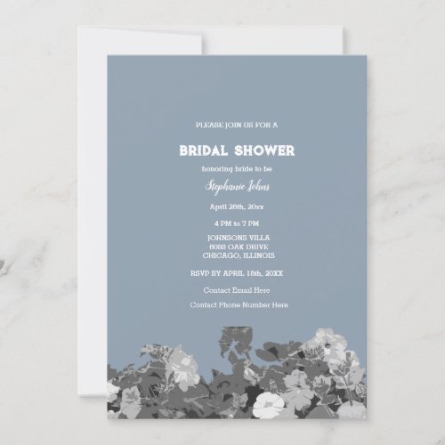 Wildflower Bridal Shower Dusty Blue Floral Wedding Invitation