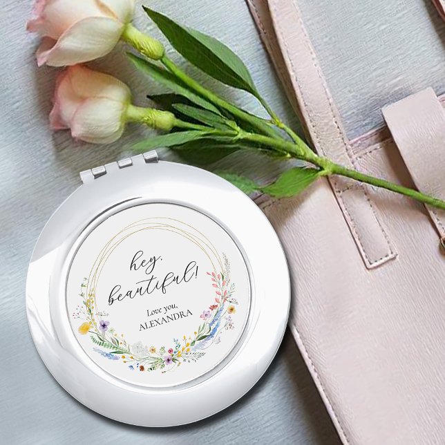 Wildflower Bridal Shower Favor Compact Mirror (Wreath of wildflowers bridal shower compact mirror party favors)