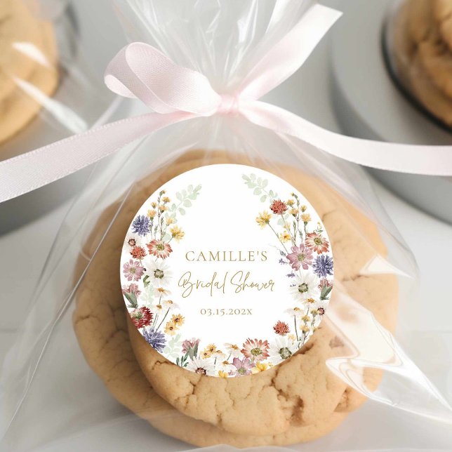 Wildflower Bridal Shower Favor Sticker (Wildflower Bridal Shower Round Sticker)