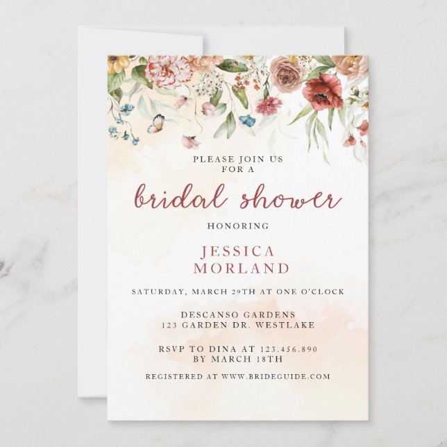 Wildflower Bridal shower,  Floral Spring,  Invitation (Front)