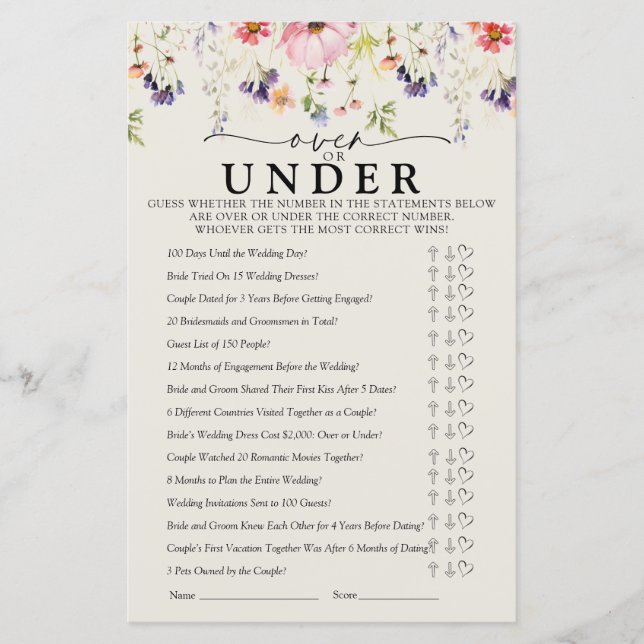 Wildflower Bridal Shower Games (Front)