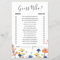 Wildflower bridal shower Guess Who Game