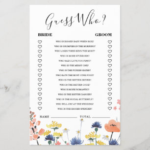 Wildflower bridal shower Guess Who Game Flyer