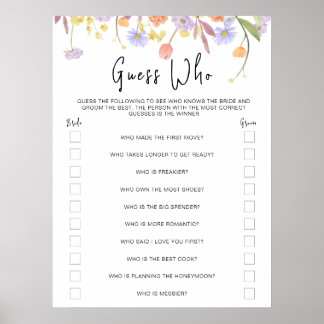 Wildflower Bridal Shower Guess Who Games Poster