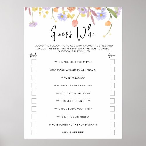 Wildflower Bridal Shower Guess Who Games Poster