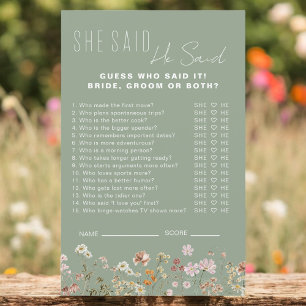 Wildflower Bridal Shower He Said She Said Game