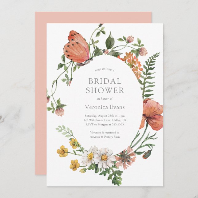 Wildflower Bridal Shower Invitation (Front/Back)