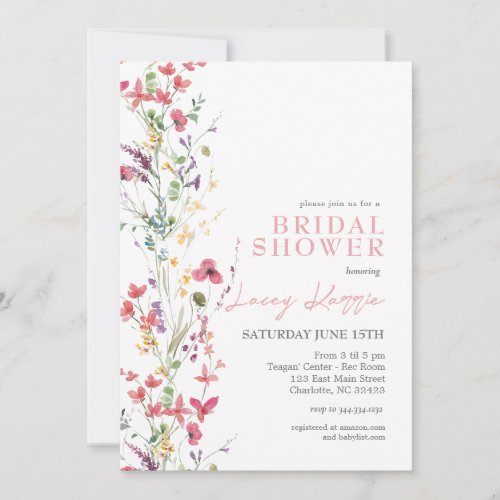 Wildflower Bridal Shower invitation Boho Floral  Invitation