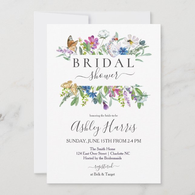 Wildflower Bridal Shower Invitation, Butterfly  In Invitation (Front)
