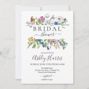 Wildflower Bridal Shower Invitation, Butterfly In Invitation