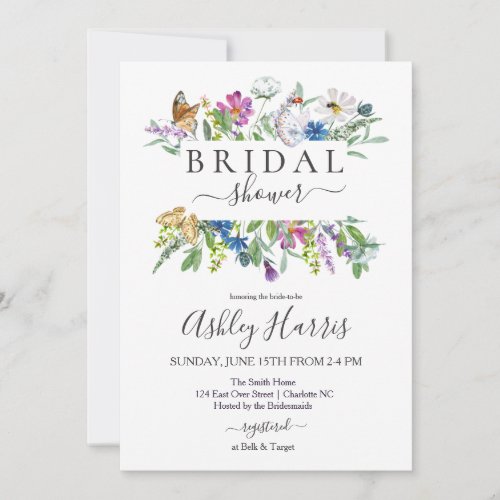 Wildflower Bridal Shower Invitation Butterfly  Invitation
