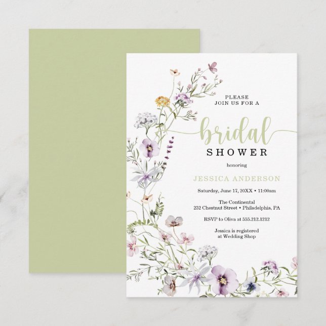 Wildflower Bridal Shower Invitation Card (Front/Back)