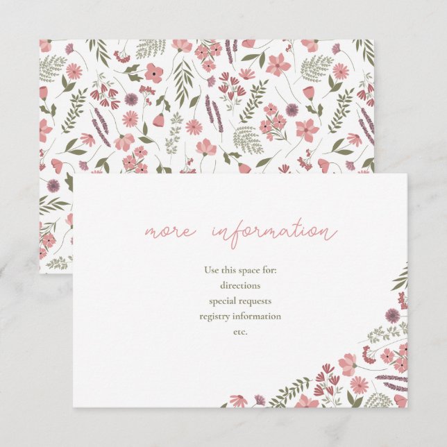 wildflower bridal shower invitation insert - pink (Front/Back)