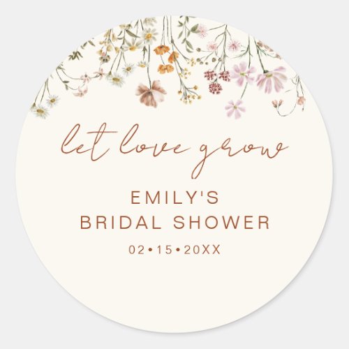 Wildflower Bridal Shower Let Love Grow Classic Round Sticker