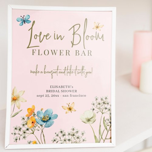 Wildflower bridal shower love in bloom flower bar poster