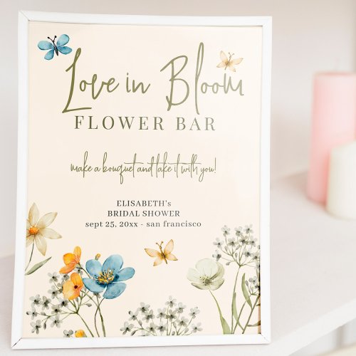 Wildflower bridal shower love in bloom flower bar poster