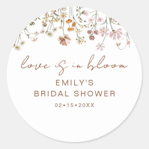 Wildflower Bridal Shower Love is In Bloom Classic Round Sticker