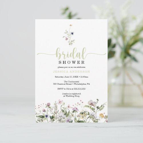 Wildflower Bridal Shower Minimal Invitation Card
