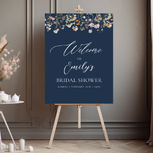 Wildflower Bridal Shower Navy Blue Welcome Sign