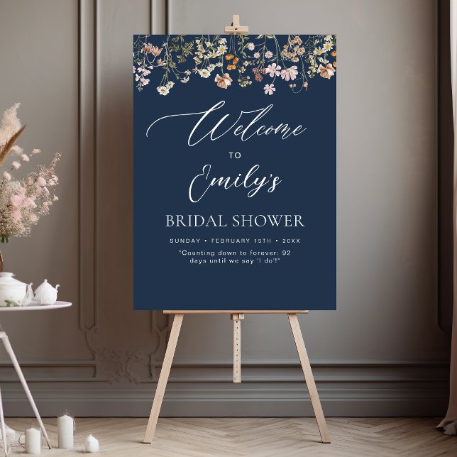 Wildflower Bridal Shower Navy Blue Welcome Sign (Creator Uploaded)