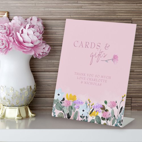 Wildflower Bridal Shower Pink Cards and Gifts Pedestal Sign