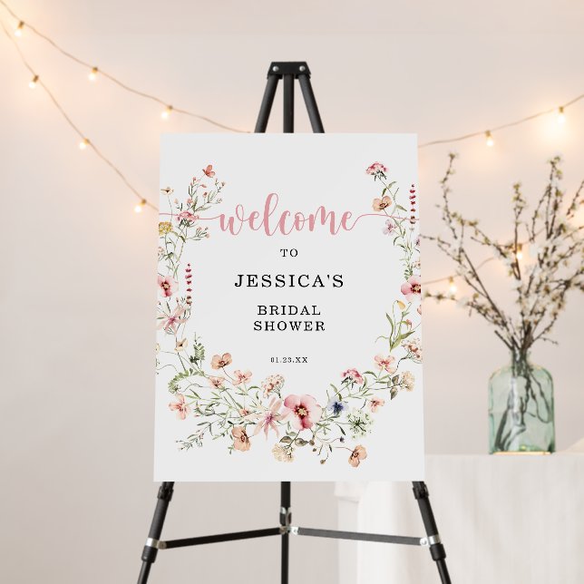Wildflower Bridal Shower Pink Floral Welcome Foam Board (In Situ (Stand))