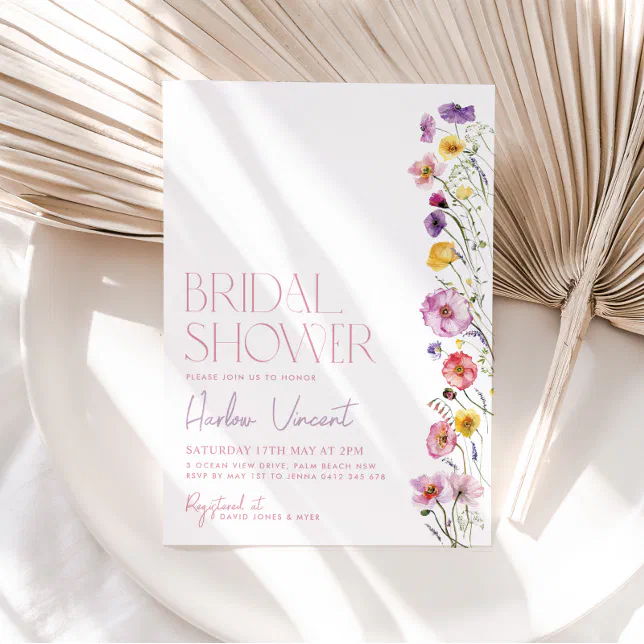 Wildflower Bridal Shower Poppies Pretty Invitation Zazzle