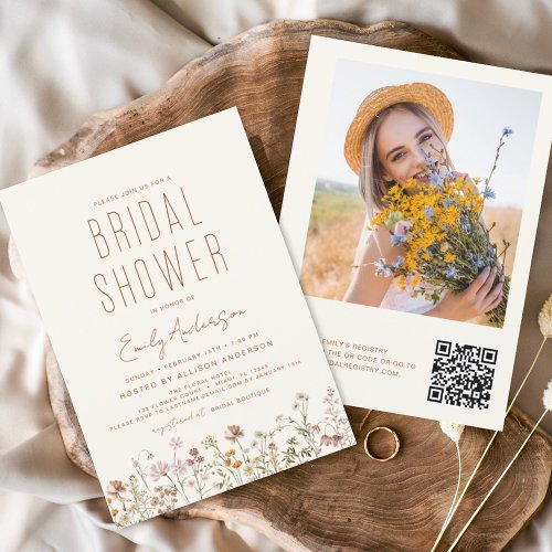 Wildflower Bridal Shower QR Code Photo Invitation Flyer