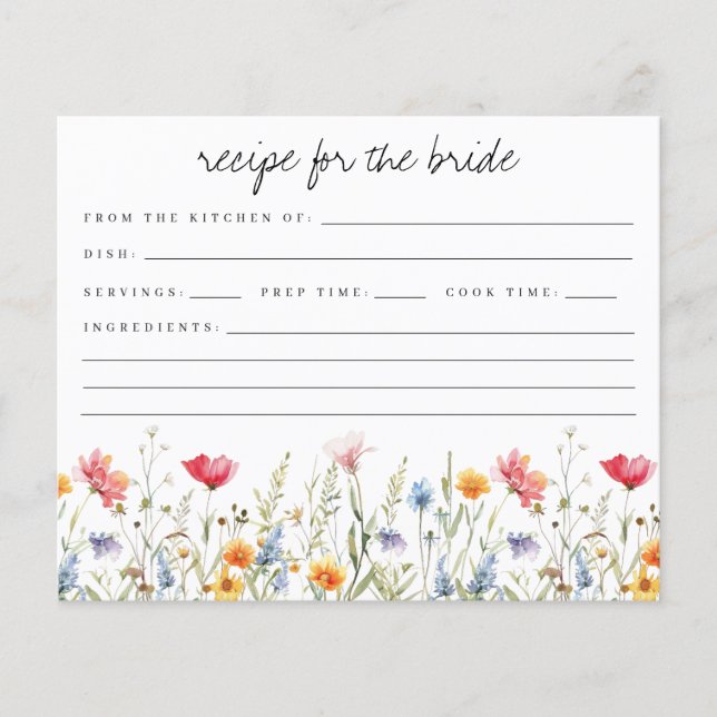 Wildflower Bridal Shower Recipe Card (Front)