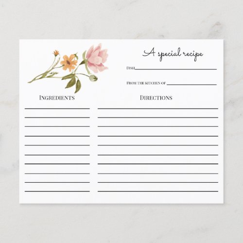 Wildflower Bridal Shower Recipe card