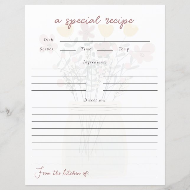 Wildflower Bridal Shower Recipe Card (Front)