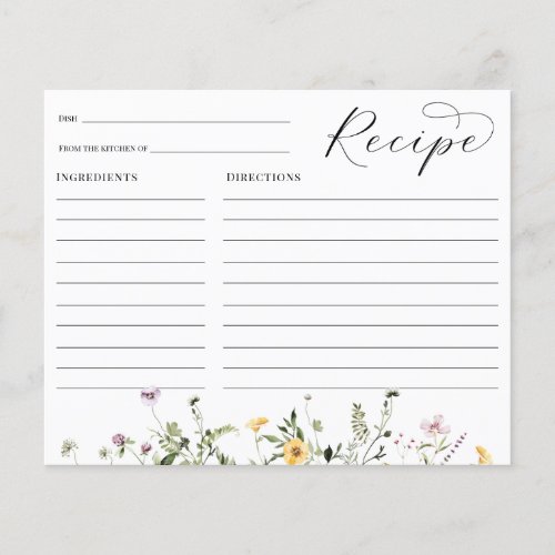 Wildflower Bridal Shower Recipe card