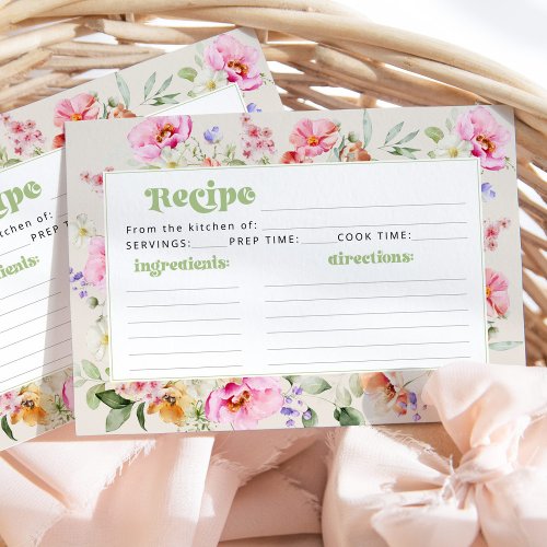 Wildflower bridal shower recipe card