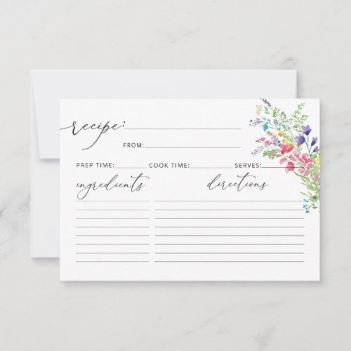 Wildflower Bridal Shower Recipe card