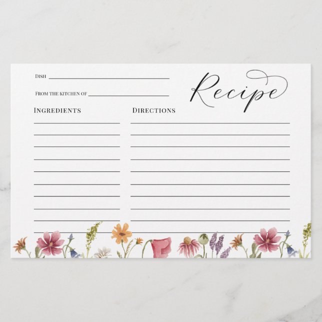 Wildflower Bridal Shower Recipe card (Front)