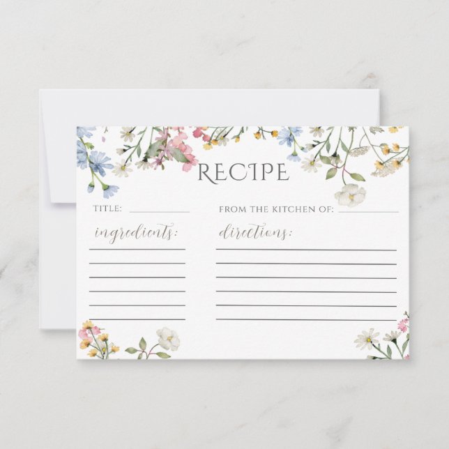 Wildflower Bridal Shower Recipe Card Template (Front)