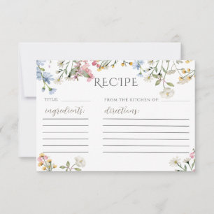 Wildflower Bridal Shower Recipe Card Template
