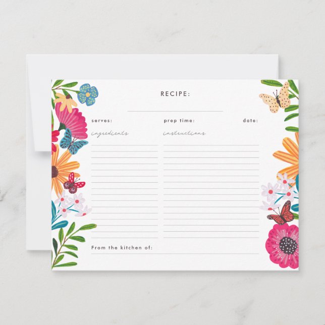 Wildflower Bridal Shower Recipe Enclosure Card (Front)